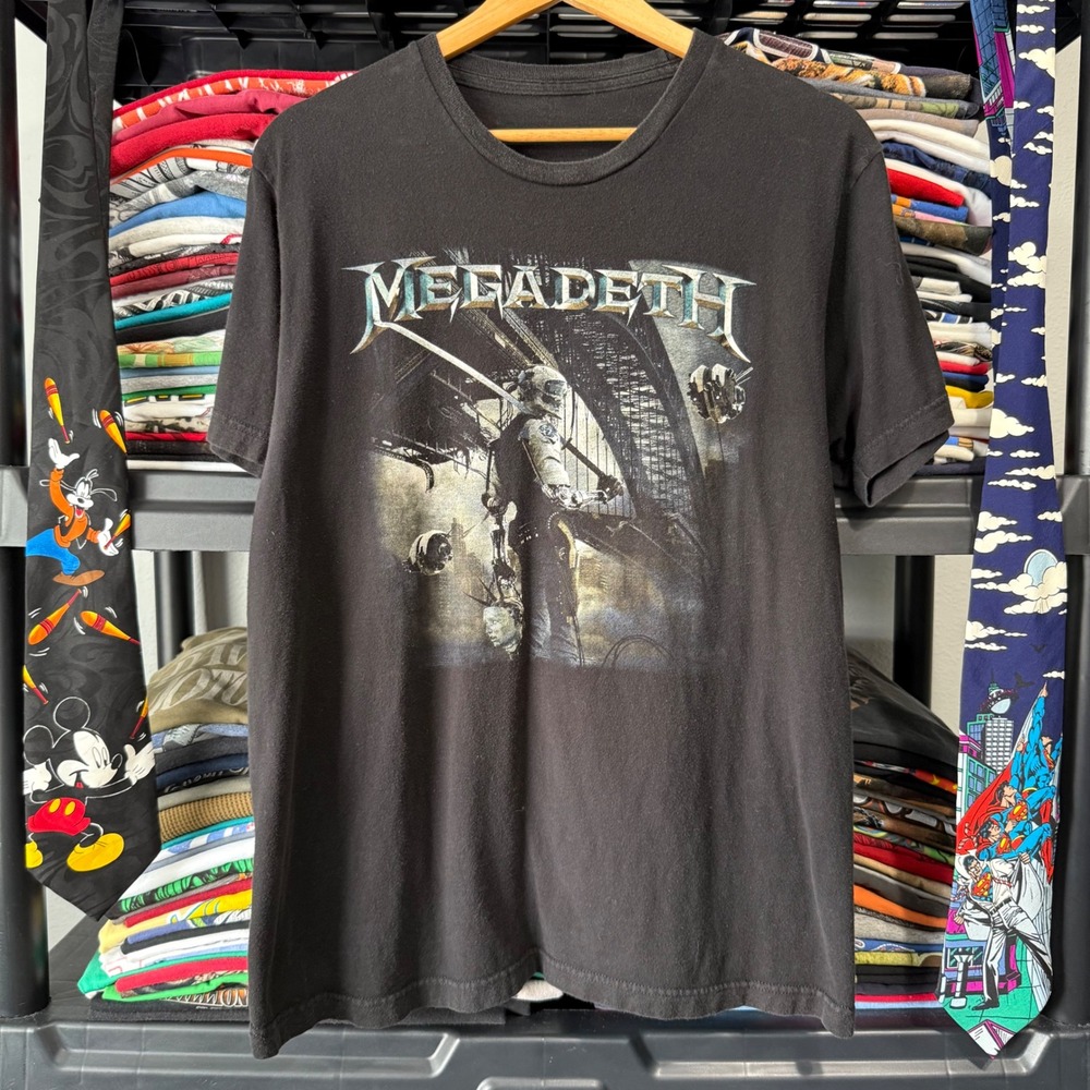 Vintage Black Megadeth Dystopia Graphic Band T-Shirt Large Light Marks